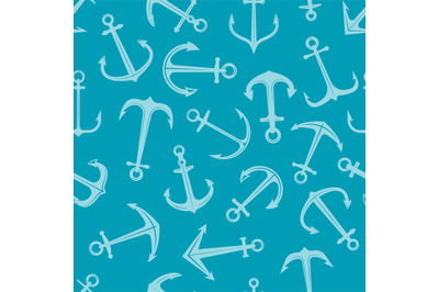 Marine anchor pattern. Navy sailor blue ocean and sea symbols vector s