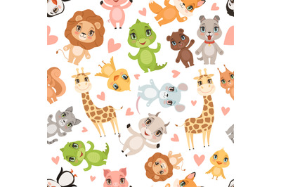 Baby animals pattern. Fabric printed seamless safari wild animals croc