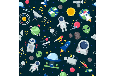 Space pattern. Shuttle rocket astronaut stars interstellar mars planet