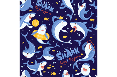 Shark pattern. Sea ocean fish blue scare animal aquarium life big open