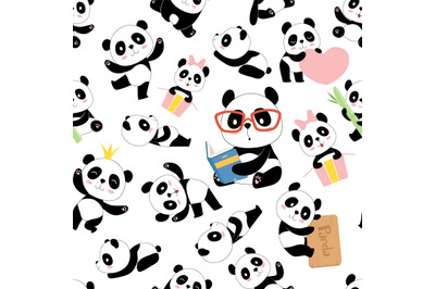 Panda pattern. Traditional asian cute china baby bears vector seamless