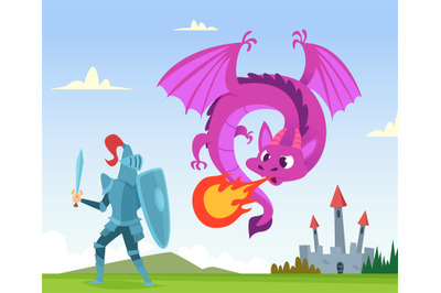 Dragon fighting. Wild fairytale fantasy creatures amphibian with wings