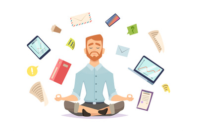 Business yoga concept. Office zen relax concentration at workspace tab