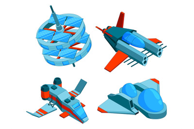 Spaceships isometric. Building technology of various types of ships ca