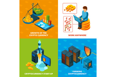 Cryptocurrency mining. Electronic money blockchain research vector con