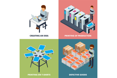 Printing office isometric. Printer laser colored copier plotter offset