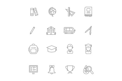 School line icons. Science linear various symbols