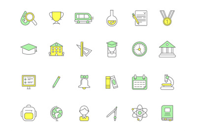 Colored school icons. Vector symbols of science