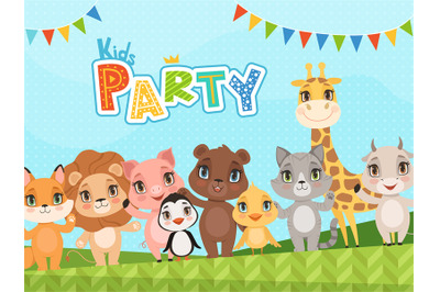 Jungle animals background. Celebration placard or baby shower labels w