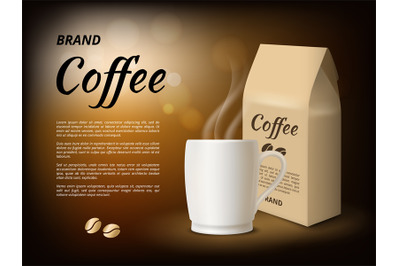 Coffee advertising. Poster design template with illustrations of coffe