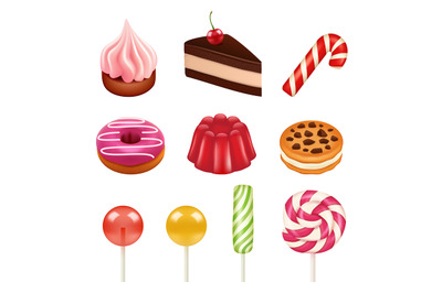 Sweets and candy pictures. Objects from sugar, dulce caramel candy and