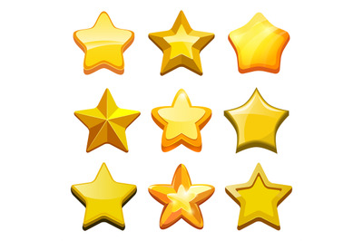 Game cartoon stars. Crystal golden gui buttons icons and status bar ve