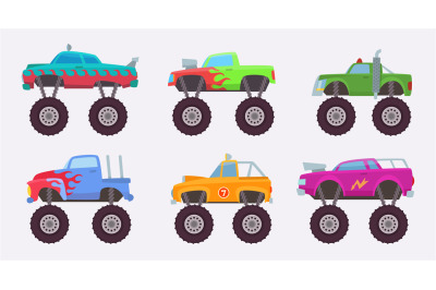 Monster truck. Big wheels of scary car automobile toy for kids vector