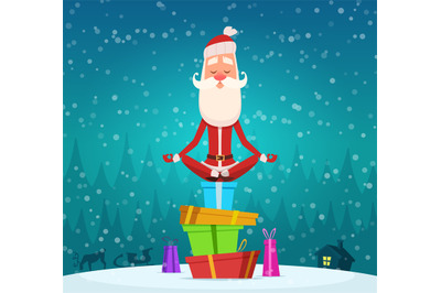 Santa relax meditation. Winter christmas holiday character santa claus