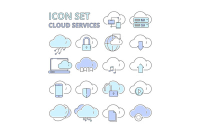 Cloud data icons. Global connection internet online secure technology