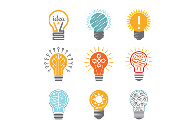 Ideas bulb symbols. Creative tech innovation electrical icon for busin