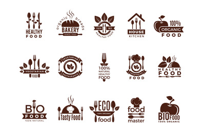 Restaurant logo. Food manufacture vintage labels for kitchen eco fresh