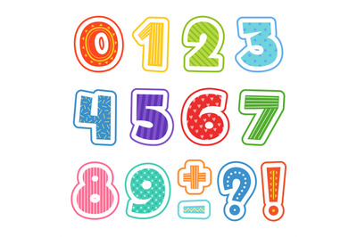 Cartoon numbers. Colored fun alphabet for school kids vector text clip