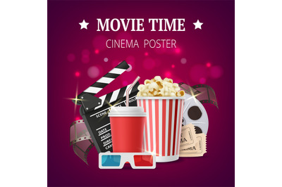 Movie poster. Cinema placard design template with film production vect