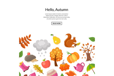 Vector cartoon autumn elements and leaves background with place for te