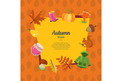 Vector cartoon autumn elements and leaves background with place for te