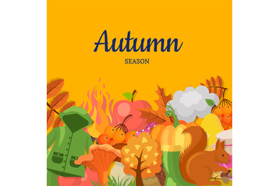 Vector cartoon autumn elements and leaves background with place for te