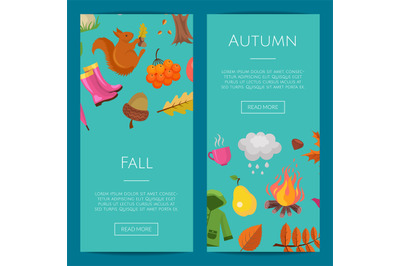 Vector cartoon autumn elements and leaves web banner templates illustr