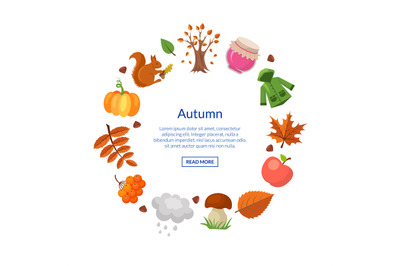 Vector cartoon autumn elements and leaves in circle shape with place f