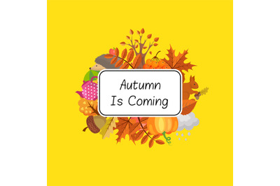 Vector cartoon autumn elements set and leaves