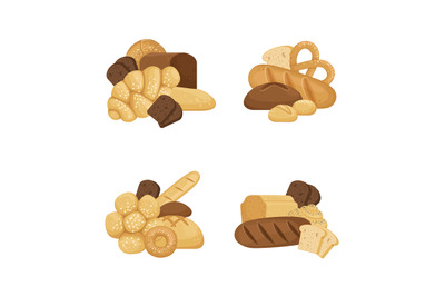 Vector cartoon bakery elements piles set isolated on white background