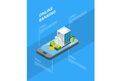 Vector isometric money flow in bank icons infographic concept illustra