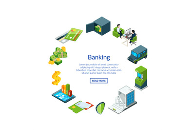 Vector isometric money flow in bank icons illustration