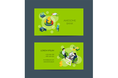 Vector isometric money flow in bank business card for bank or finance