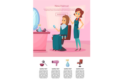 Vector landing page illustration with hairdresser doing a haircut to a