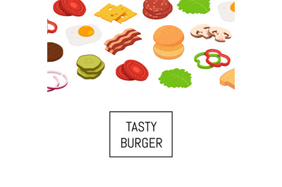 Vector isometric burger ingredients background banner poster