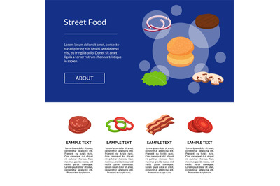 Vector isometric burger ingredients illustration banner and poster