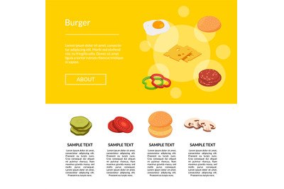 Isometric burger ingredients web template banner illustration