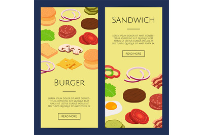 Vector isometric burger ingredients web banner templates illustration