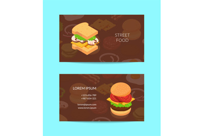 Vector isometric burger business card template colored