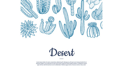 Vector hand drawn wild cacti plants banner