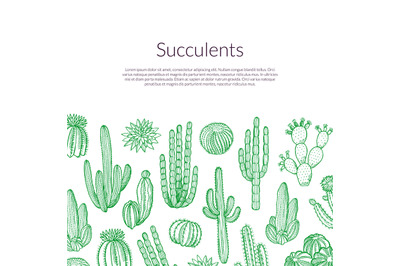 Vector hand drawn wild cacti plants background with place for text ill