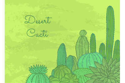 Vector wild cacti plants with place for text