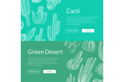 Vector hand drawn wild cacti plants web banner templates illustration