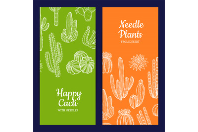 Vector hand drawn cacti plants web banner templates illustration