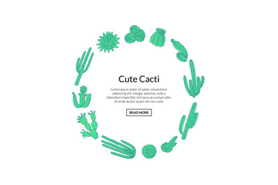 Vector hand drawn desert cacti plants with place for text illustration