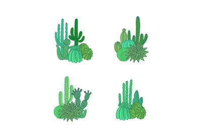 Vector hand drawn desert cacti plants piles set isolated on white back