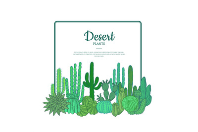 Vector hand drawn cacti plants. Cactuses Pattern