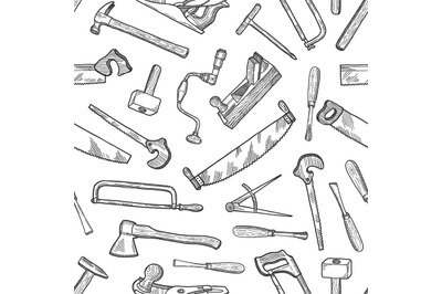 Vector hand drawn carpentry elements pattern or background illustratio