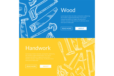 Vector hand drawn woodwork elements banner illustration