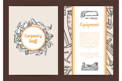 Vector hand drawn woodwork card or flyer template illustration